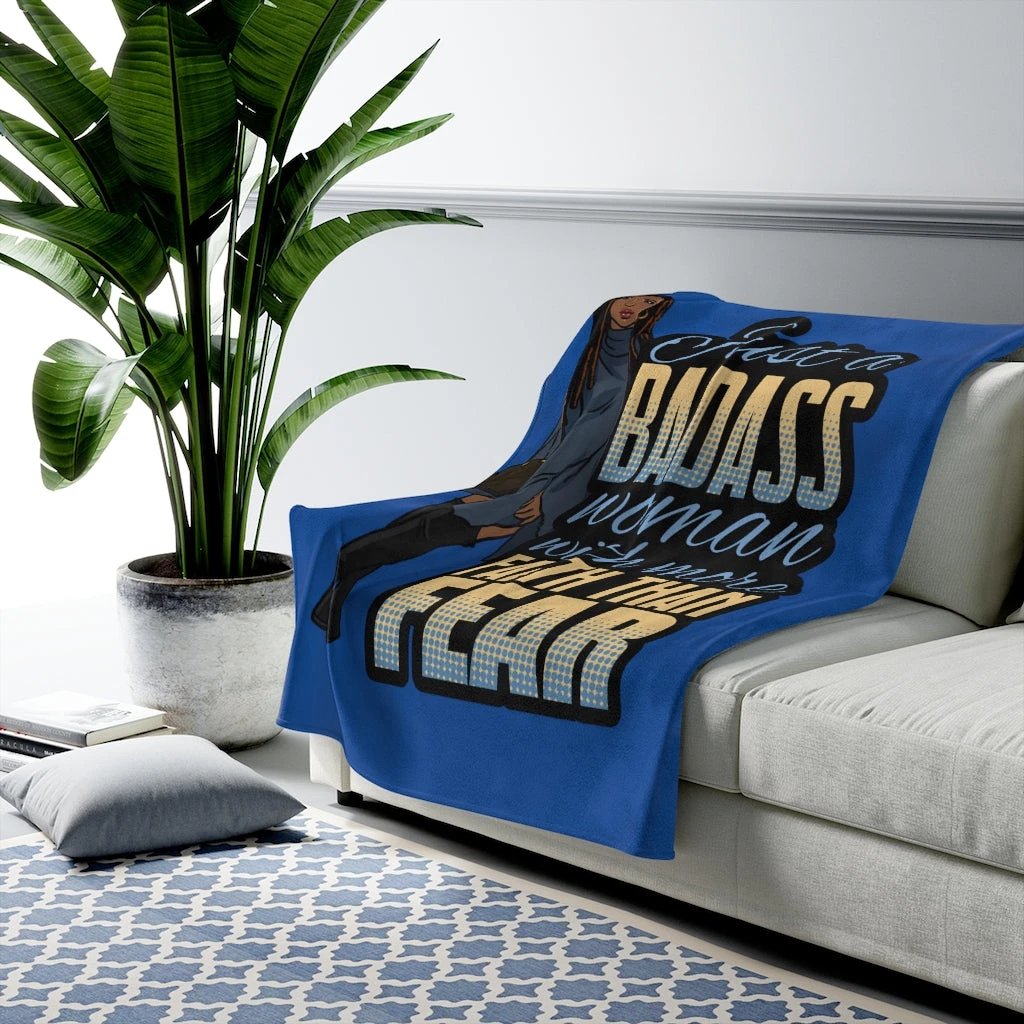 Velveteen Plush Blanket Just A Badass Woman with more Faith than Fear